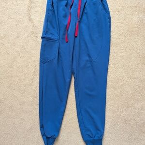 Figs Blue Joggers with Red Drawstring